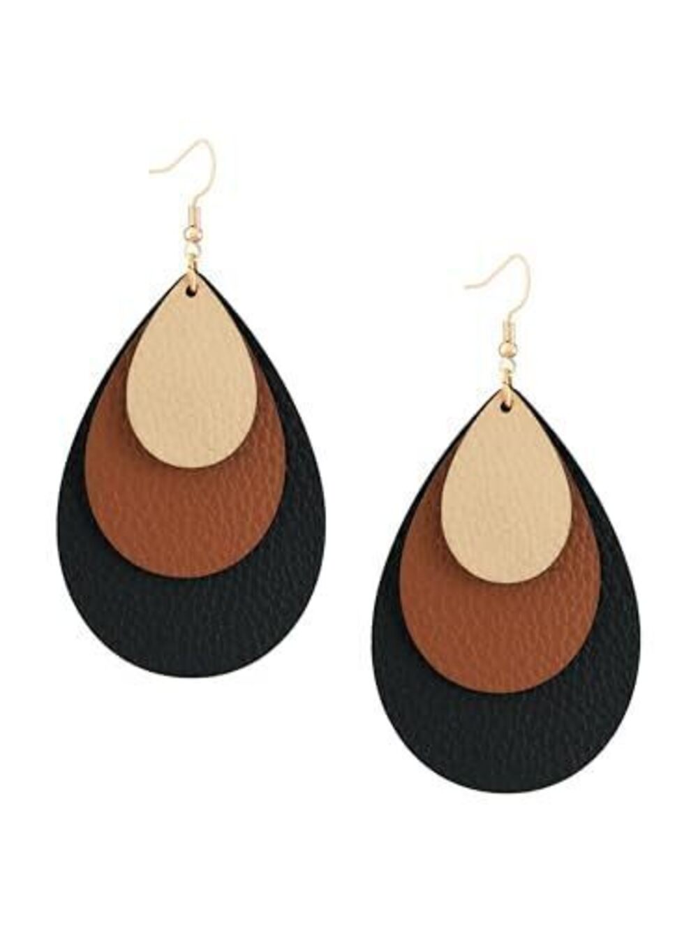 3338 Boho Chic Faux Leather Triple Layer Teardrop Waterdrop Dangle Drop